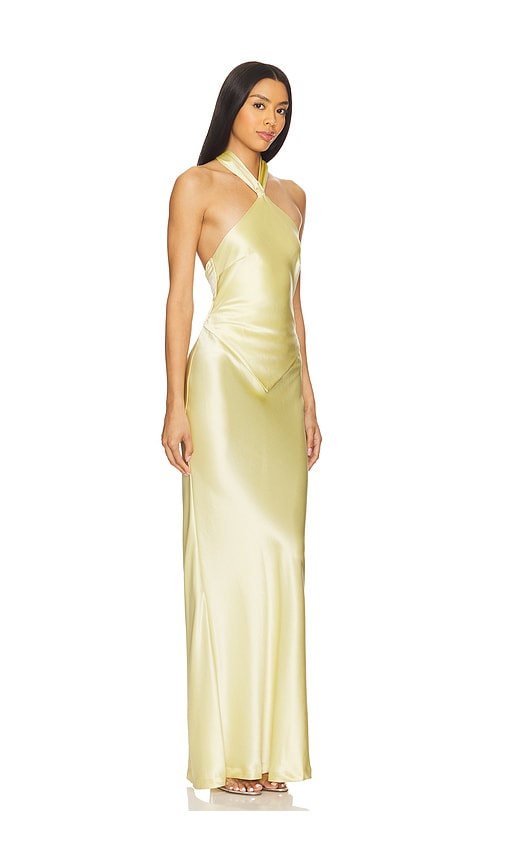 Retroféte Ester Backless Halter Satin Gown In Lemon