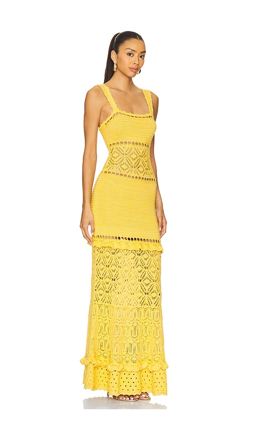 Retroféte Winona Crochet Ruffled Maxi Dress In Yellow