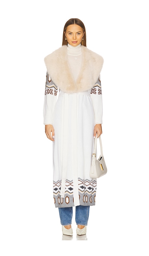 Retroféte Vail Faux Fur Cardigan In Ivory