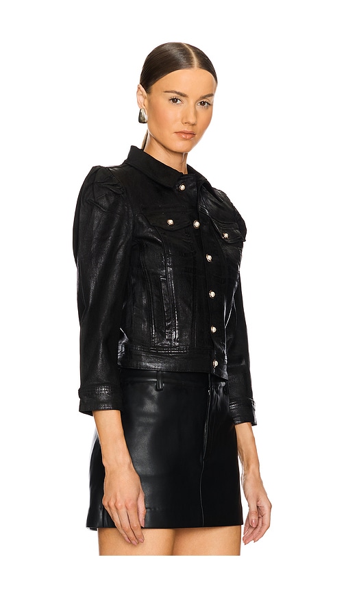 Retroféte Ada Puff-sleeve Coated Denim Jacket In Black