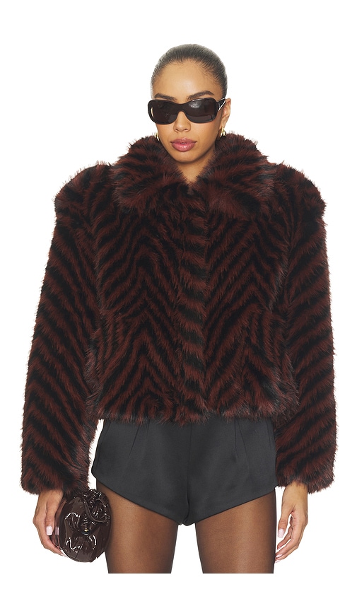 Segrid Faux Fur Bomber by Retrofete in Mahogany Chevron