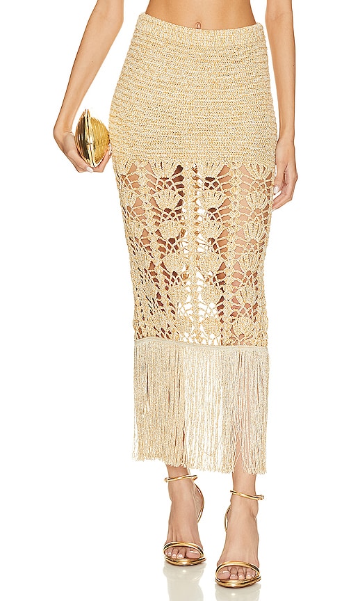 Retroféte Naida Metallic Crochet-knit Midi Skirt In Ivory