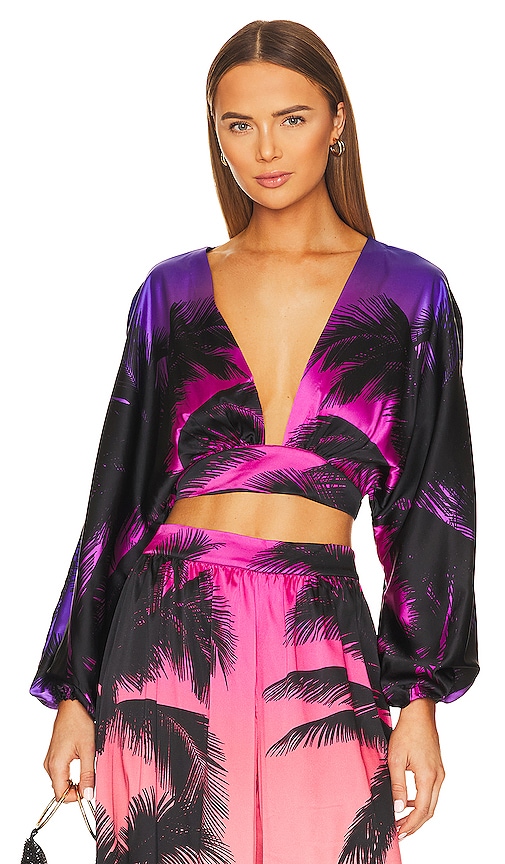 Retroféte Clarisa Cropped Printed Stretch-silk Top In Sunset Palm