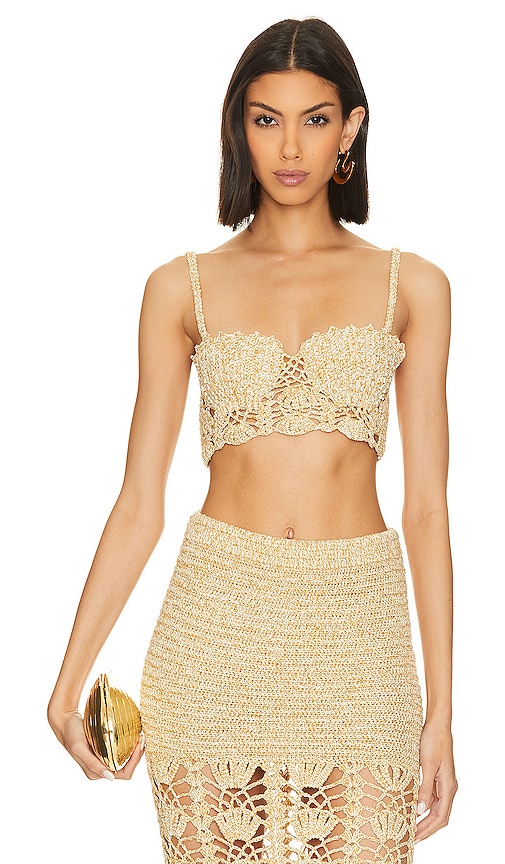 Retroféte Melody Faux Pearl-embellished Crochet-knit Bustier Top In Ivory
