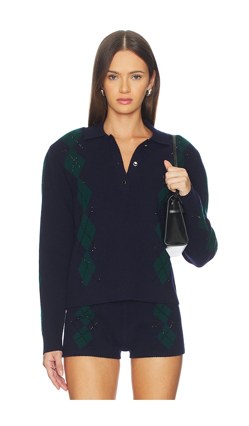 Retroféte Nicolina Embellished Polo Top In Blue