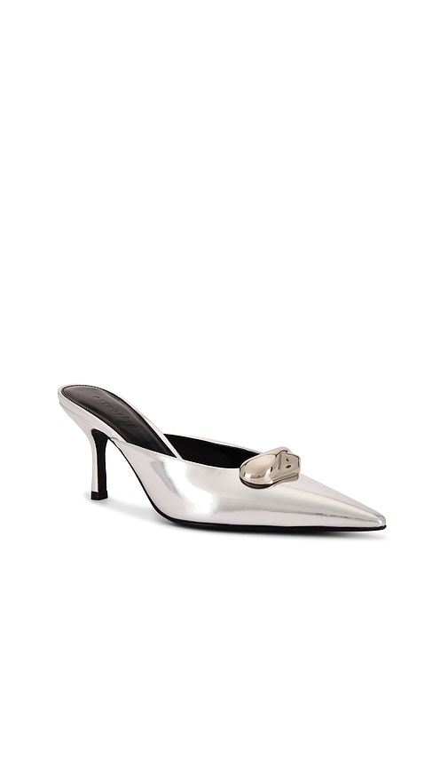Retroféte Francesca Leather Kitten Mule In Shiny Silver