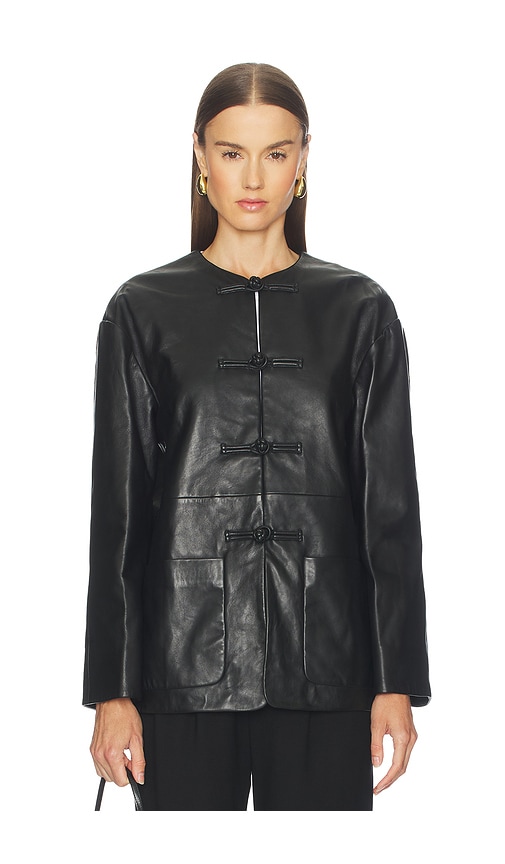 Rohe Black Jacket With Front Toggle Closure In Leather Woman In Multi