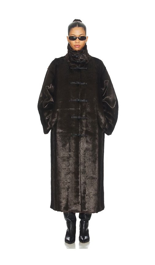 Rohe Mandarin Faux Fur Coat in Dark Brown