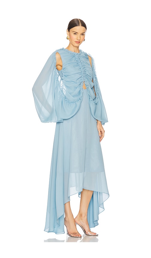 ROKH SHIRRED PONCHO VEST MIDI DRESS