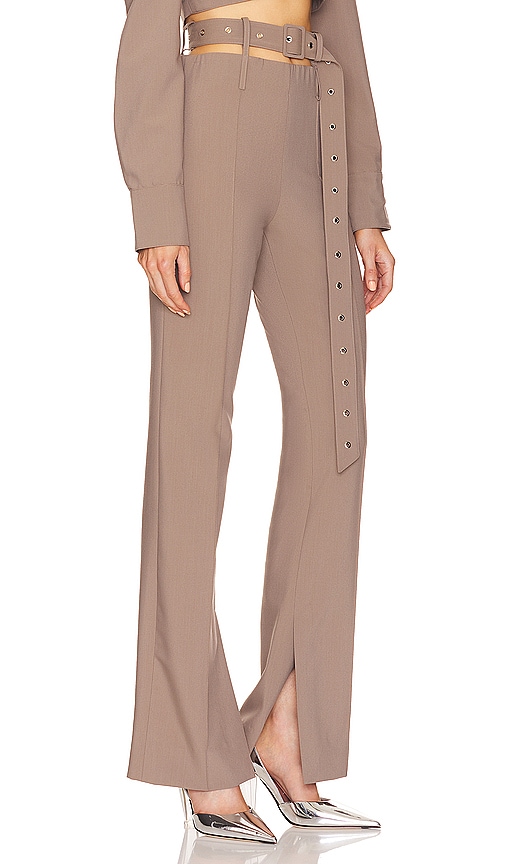 Shop Rokh Belt Detailed Flare Trouser In Taupe