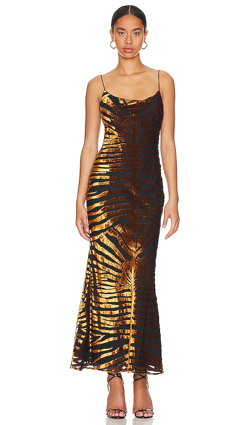 Ronny Kobo Scarlette Dress in Velvet Burnout Amber/Black