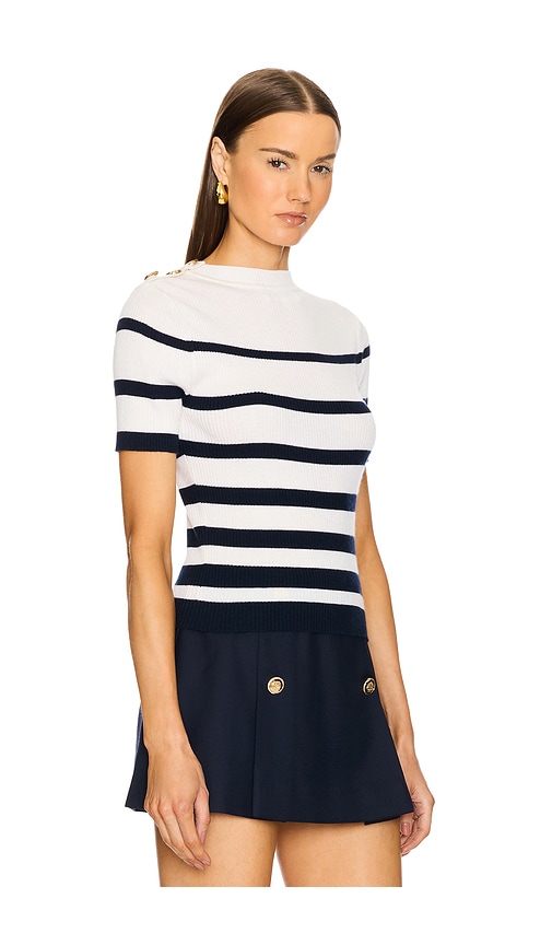 Shop Ronny Kobo Tiara Knit Top In Ivory & Navy