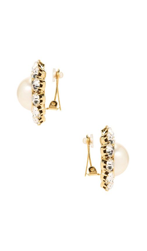 Pearl And Strass Earrings in Metallic Gold.