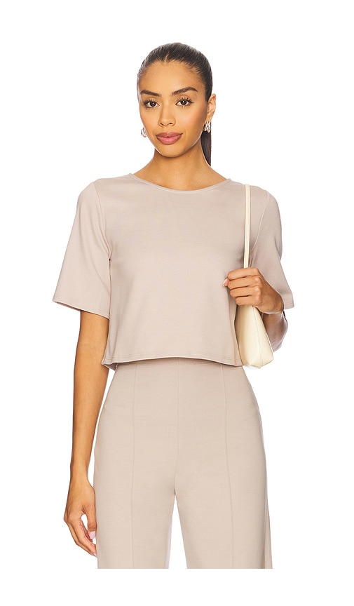 Ponte Knit Short Sleeve Top in Beige. - size S (also in L, M)