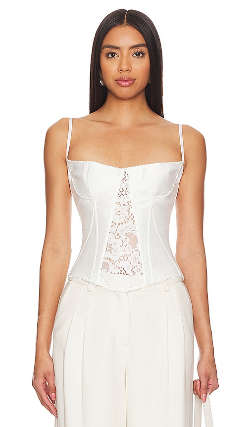 Shop Rozie Corsets Linen And Lace Bustier Top In 白色