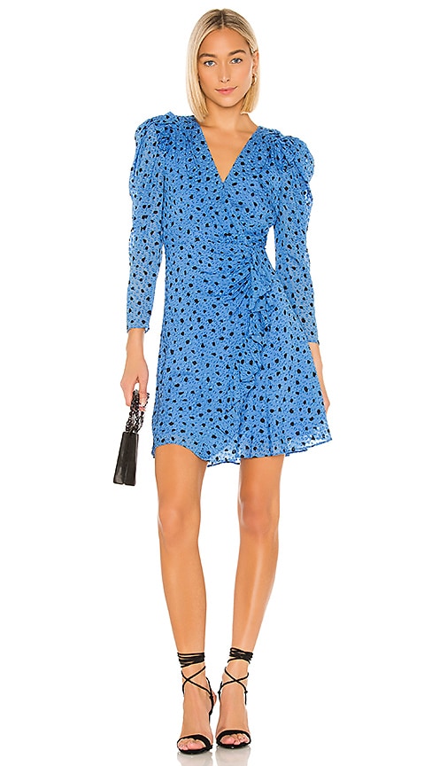 Faux Wrap Long Sleeve Dot Wrap Dress