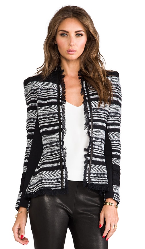Stripe Tweed Peplum Jacket w/ Leather