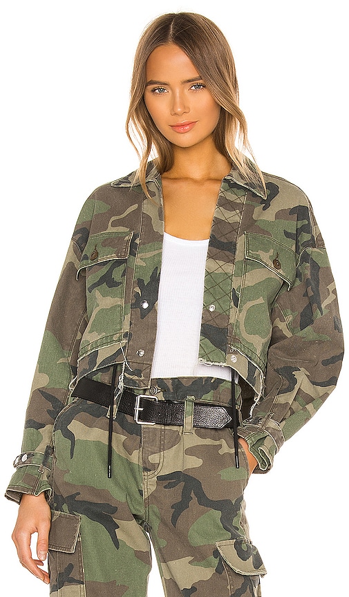 RTA Carlita Cropped Military Jacket in Woodland Camo | REVOLVE