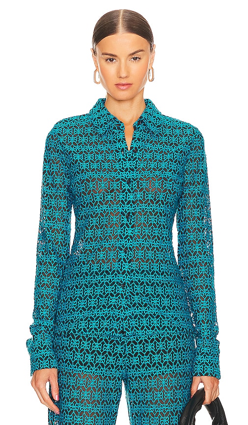 Shop Rta Embroidered Button Up Shirt In Teal