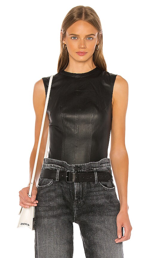 Clarinda Vegan Leather Bodysuit In Black