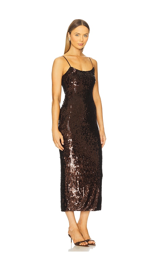 Runaway The Label Anette Sequin Midi Dress In Brown