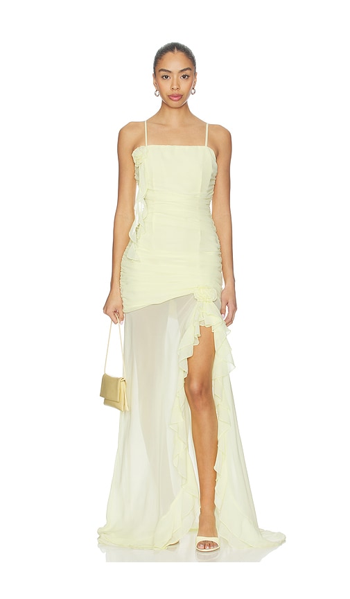 Runaway The Label Eziya Ruched Frill Trim Maxi Dress