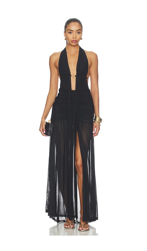 Adrianna Plunge Ruched Maxi Dress