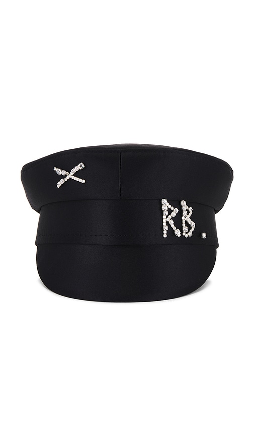 Shop Ruslan Baginskiy Crystal-embellished Satin Baker Boy Cap In Black