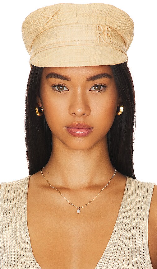 Ruslan Baginskiy Monogram-embellished Baker Boy Cap in Natural Straw