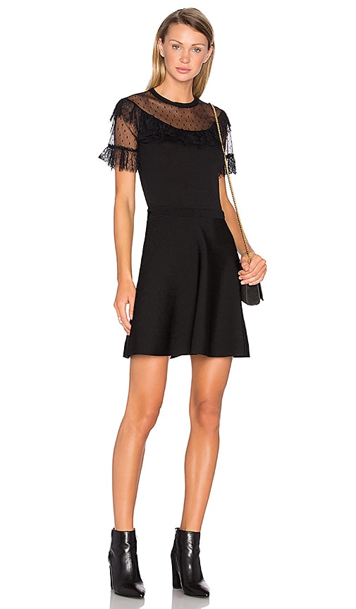 Red Valentino Tulle Bodice Fit & Flare Dress in Nero