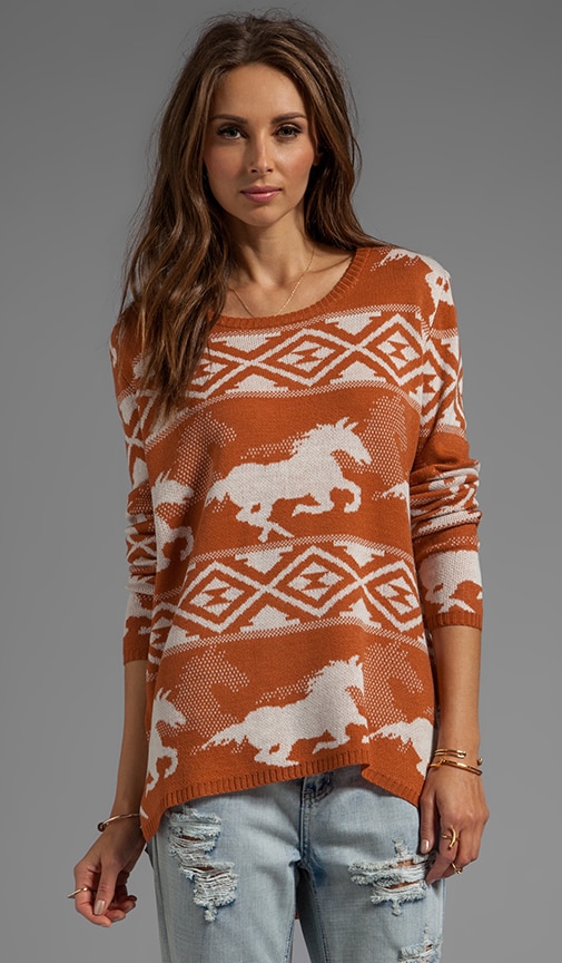 Buddy Knit Pullover Sweater with Wild Horses Jacquard Artwork
