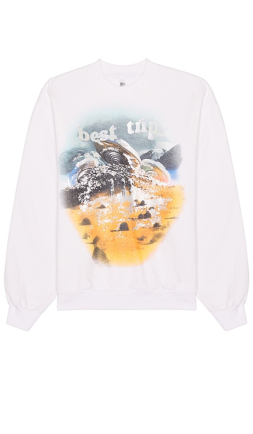 Product image of REVOLVE x Maison Meta Best Trip Crewneck in White. Click to view full details