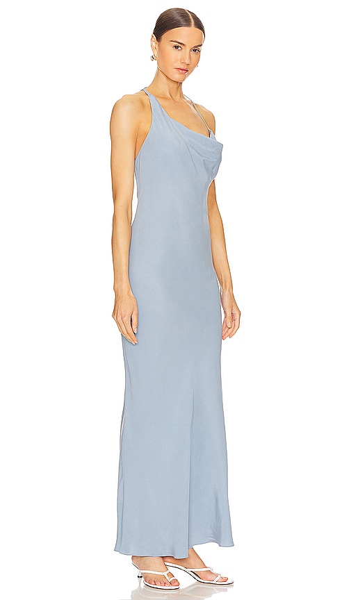 Shop St Agni Asymmetrical Drape Maxi Dress In Stone Blue