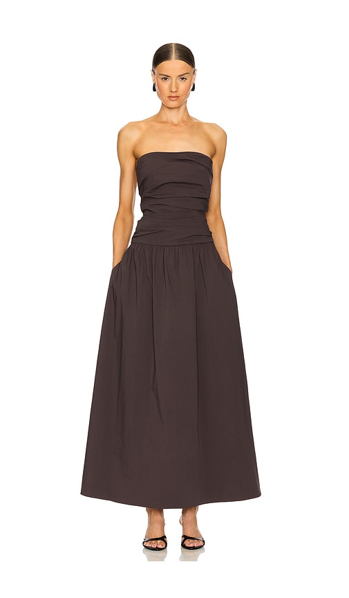 St. Agni Gathered Strapless Tie Back Dress in Chocolate Plum