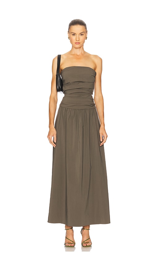 Gathered Strapless Tie Back Dress in Brown. - size XS (also in L, M, S, XL)