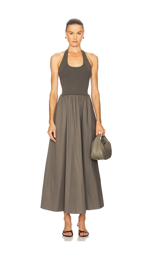Halter Gathered Dress in Brown. - size XXS (also in L, M, S, XL)