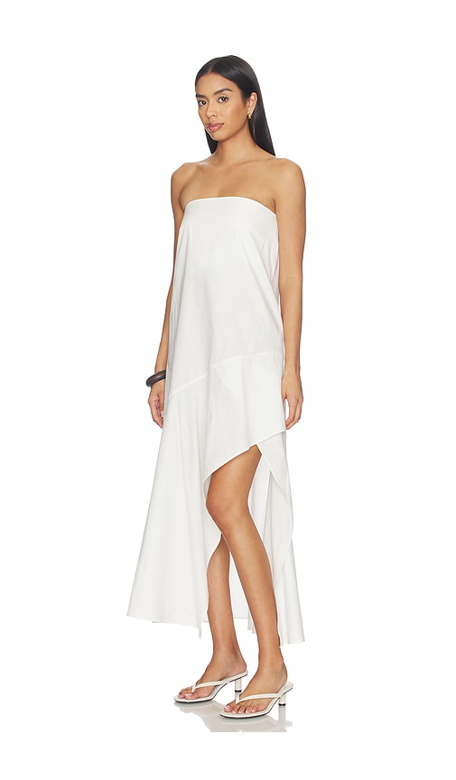 St Agni Oxford Strapless Organic-cotton Midi Dress In Neutral