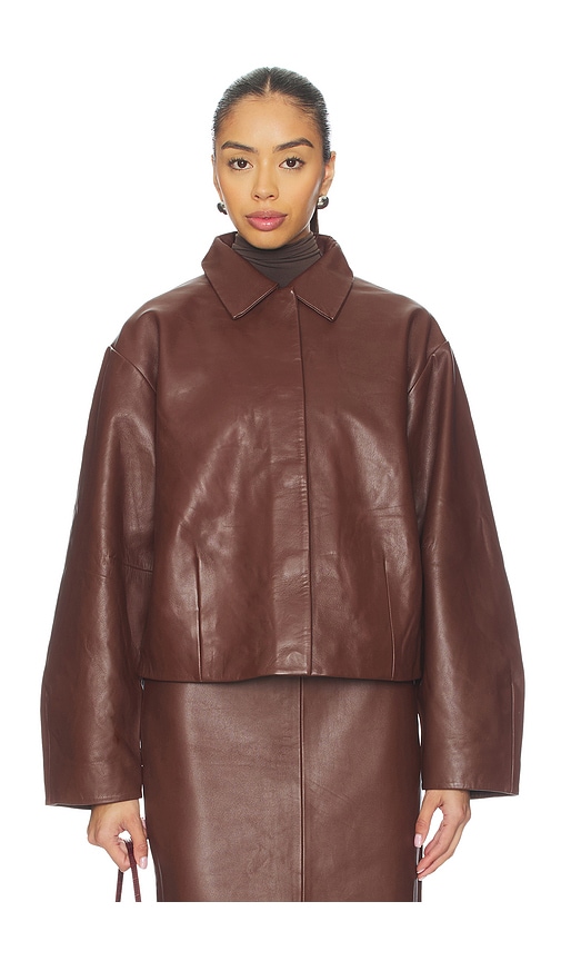 St Agni Leather Cocoon Jacket In Brown