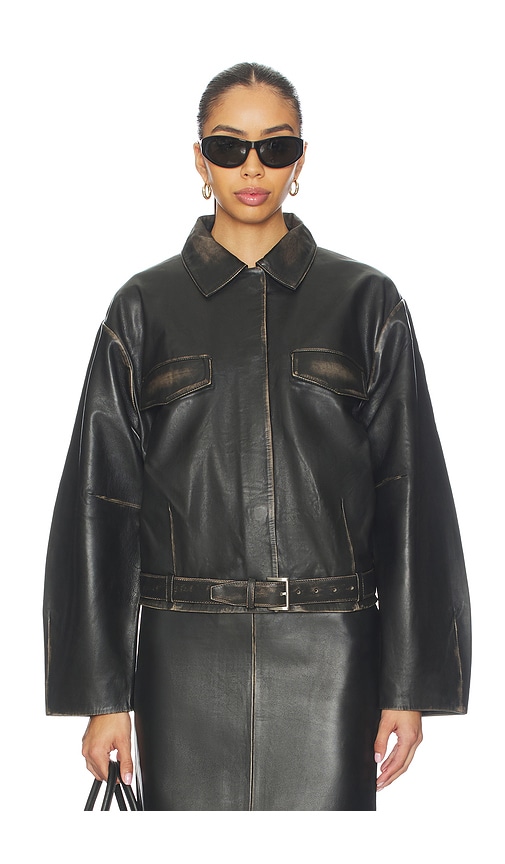 St Agni Brushed Leather Belted Jacket In Black