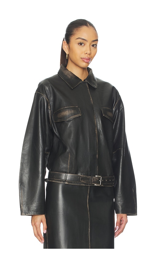 St Agni Brushed Leather Belted Jacket In Black