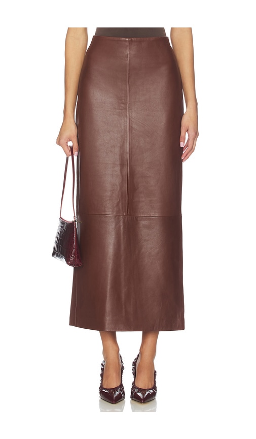 St Agni Leather Column Skirt In Brown