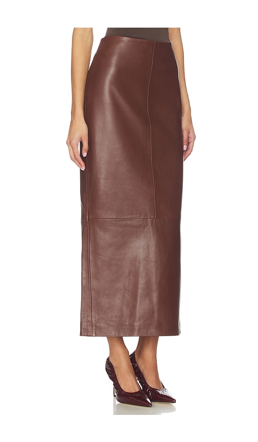 St Agni Leather Column Skirt In Brown