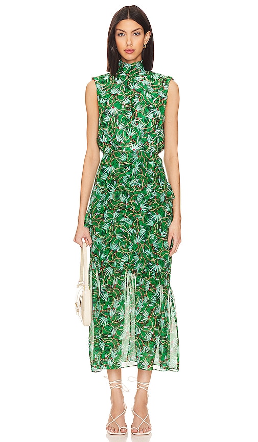 SALONI Fleur Ruffle Dress in Padma Emerald