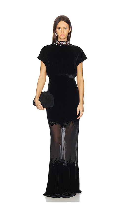 SALONI Fabienne Long Dress in Onyx Brushstroke