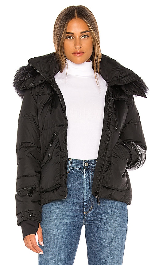 Sam Detachable Fur Hood Jetset Puffer Jacket In Black Charcoal Revolve