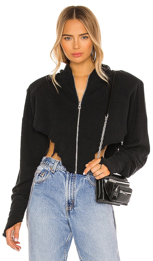 SAMI MIRO VINTAGE V Cut Zip Up Hoodie in Black | REVOLVE