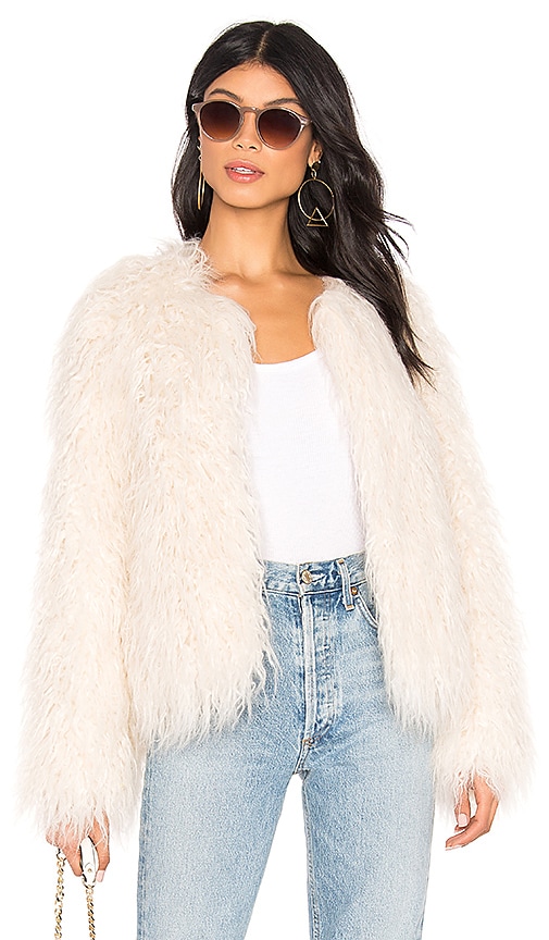 white faux fur cropped jacket