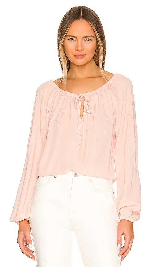 Sanctuary Tie Ballet Neck Blouse in Peachy Keen | REVOLVE