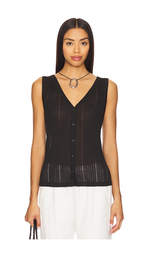 Button Front Ribbed Tank in Black. - size XXS (also in L, M, S, XL, XS, XXL)