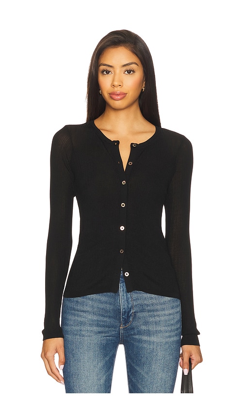 Lightweight Ribbed Cardi Top in Black. - size XL (also in L, M, S, XS)